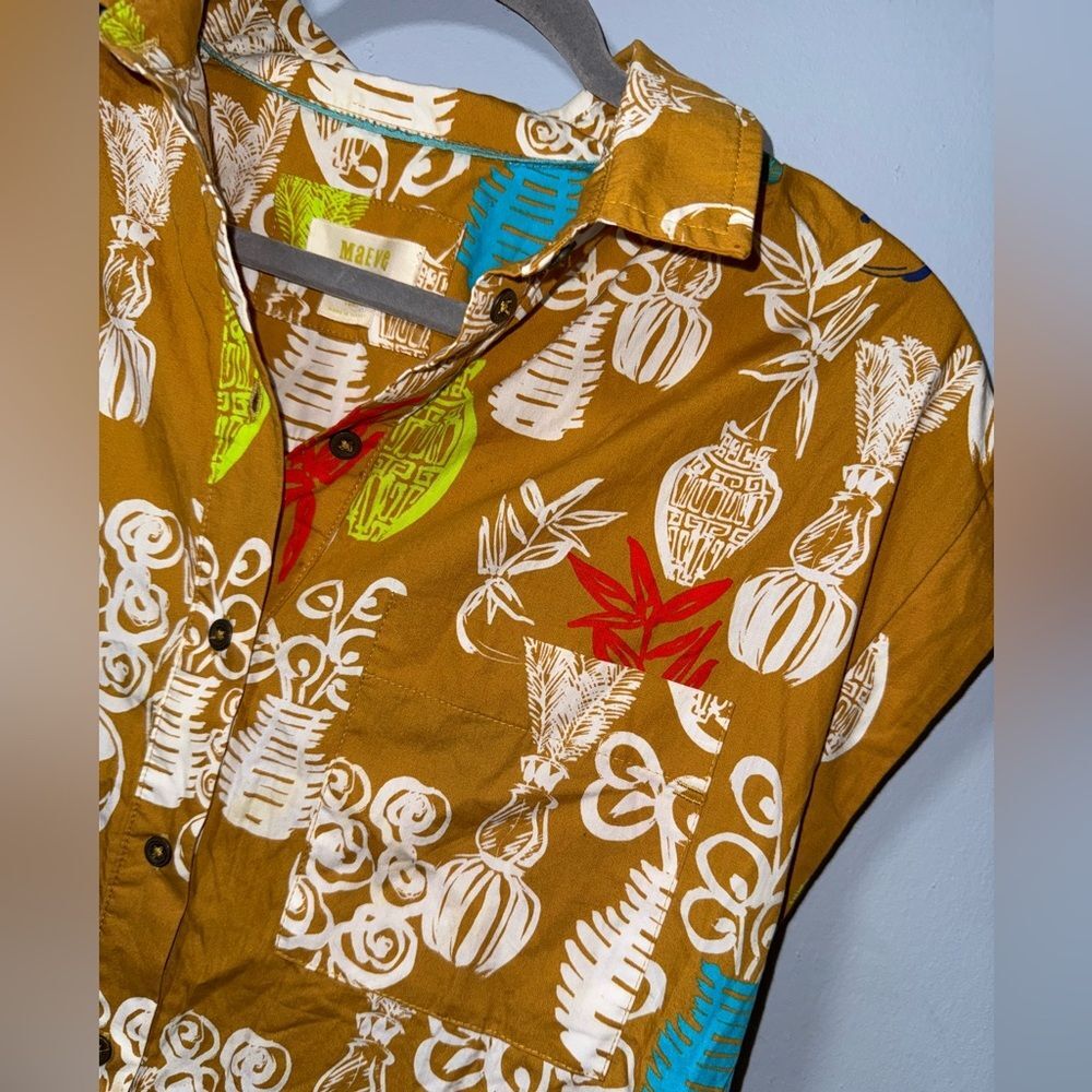 MAEVE Anthropologie Toni Tunic Shirt Dress Button Down Tropical Fire *No belt* S - Picture 4 of 9